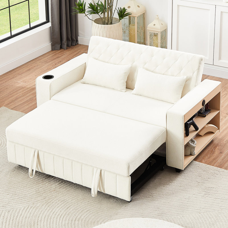 Lit réglable pour le salon, 61,4 moderne avec support de rangement et carré,, Beige