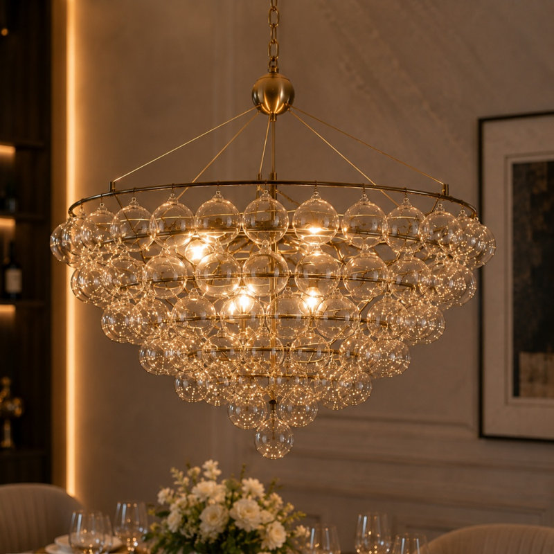 Elegant 8-Light Clear Bubble Glass Chandelier