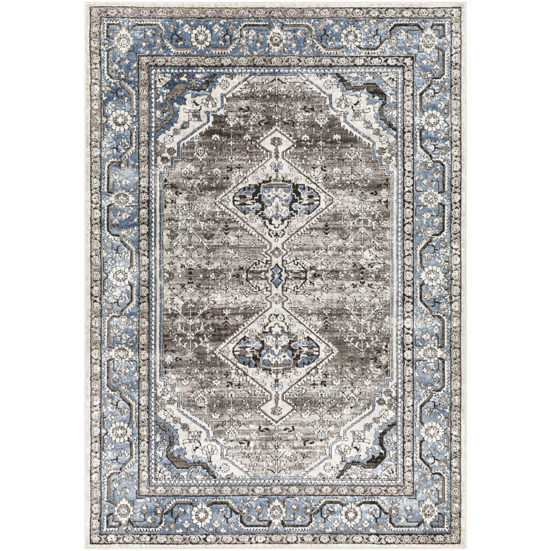 Gibraltar Rectangle Oriental Machine Woven Polypropylene Area Rug in Gray, Rectangle 7'10" x 10'