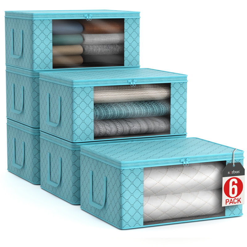 6-Piece Foldable Storage Fabric Cube Bin Bag Organizers, 2-Pack, Aqua