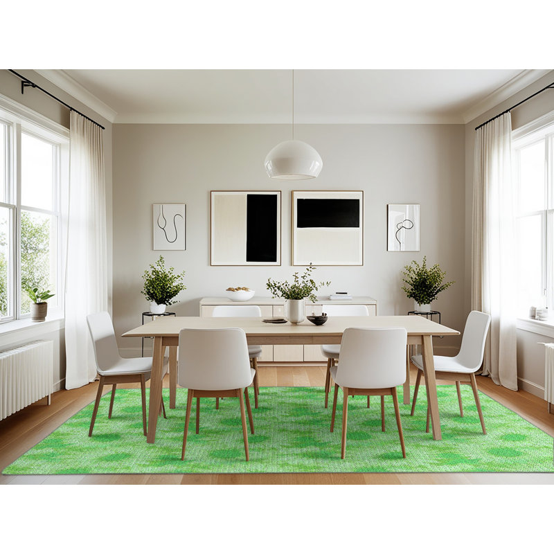 Tapis 100% à motifs lavables à la machine 2989 - Pat1292-GRN, Rectangle 7 pi x 10 pi