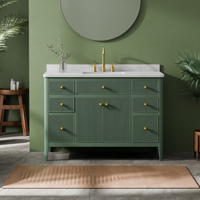 48'' Freestanding Single Sink Bathroom Vanity With Fluted Front, Soft-Close Drawers, Solid Wood Construction & Engineered Marble Top – Fully Assembled