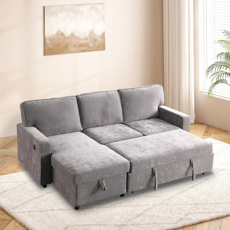 Canapé-lit modulaire Upholstery avec espace de rangement, port USB, 2 porte-gobelets sur les coussins de dossier