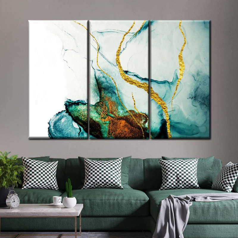 «Abstract Gold Streaks», reproduction d'art sur toile, H 38 po x l 24 po x P 1,25 po