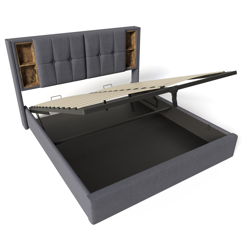 Upholstered Bed With Wireless Charging, Grey, 150 x 200cm