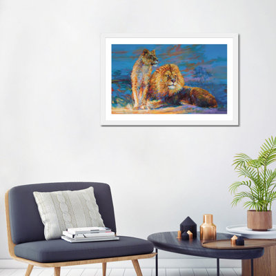 Lion et lionne par Leon Devenice - impression d'art graphique