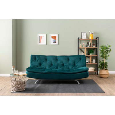 Stylish 3-Seat Sofa-Bed, Petrol Green, 24.8 x 72.8 x 32.3 Inches | 100% Metal Frame, 100% Polyester Fabric | Medium Hardness, Wipeable, Includes Comfortable 50 DNS Foam Cushions | Perfect for Living Room & Guest Room