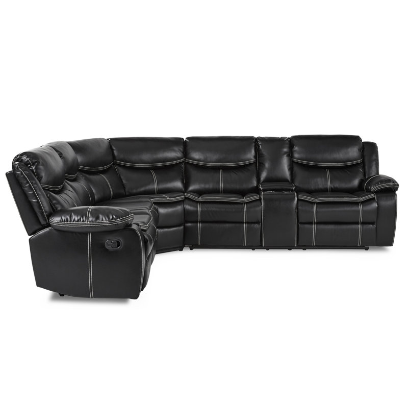 Canapé modulaire inclinable 3 pièces Hanhalyn, Similicuir noir