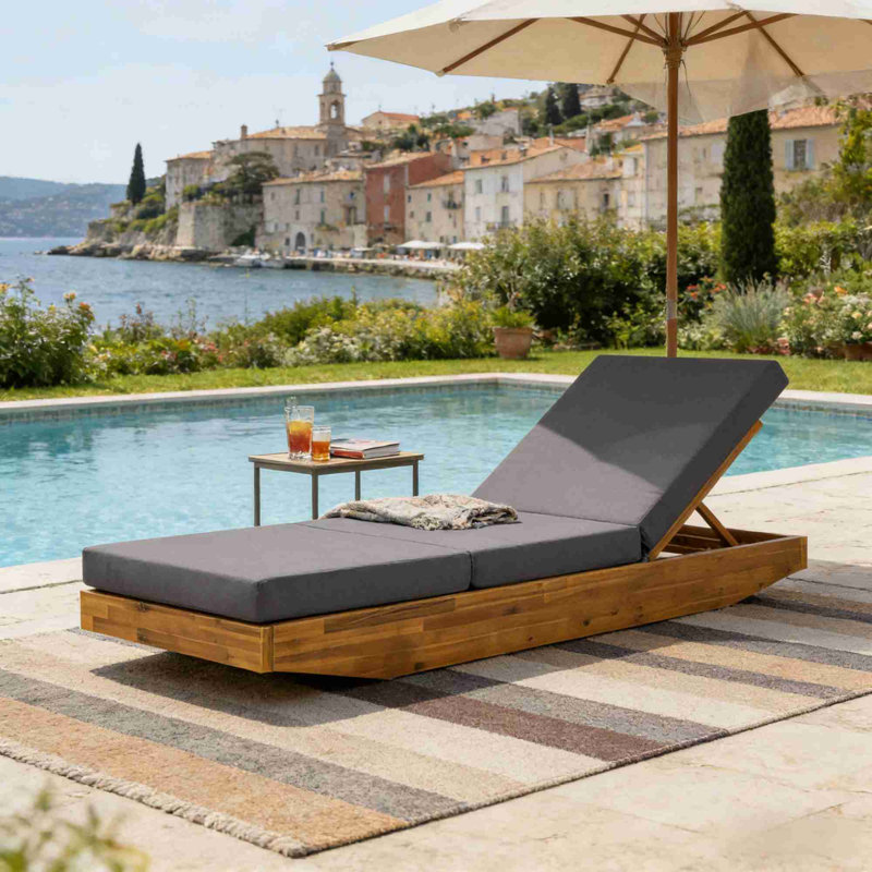 Outdoor Recliner with Water-Resistant Lounge Cushion, Dark Gray