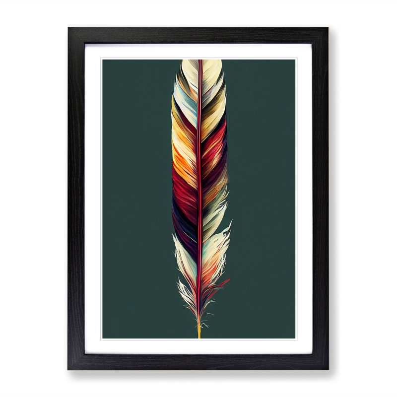 Colourful Feather No.1 - Print, White, Black Framed, 66cm H x 48cm W x 2cm D