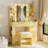 Vanity Table With Mirror And Lights, Vanity Desk And Cushioned Stool Set With Charging Station, Storage Drawers And Transparent Tabletop-791200181