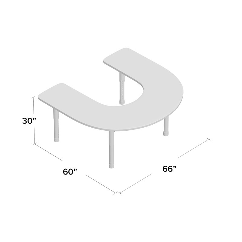 Table d'activité 60 "x 66" en forme de T avec pieds réglables, Érable / Bleu marine, Roulement pivotant standard