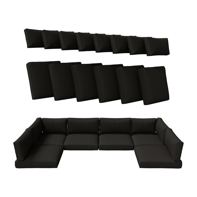 14-Pcs Outdoor 4" Thick Cushion Set, Outdoor Patio Cushion Cover Replacement, Water-Repellent Sofa Cushion, Black
