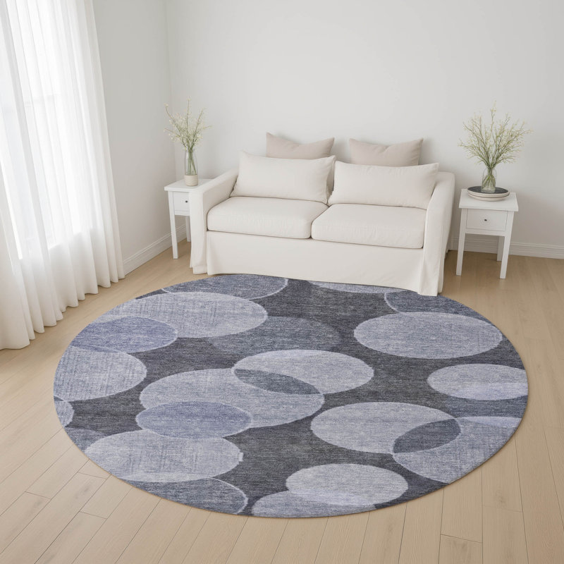 Tapis géométrique de qualité supérieure lavable à la machine AMF1751, Rond 8 pi