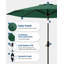 Parasol de terrasse en polyester 10 pi (3M) à DEL avec réglage de l'inclinaison vert foncé