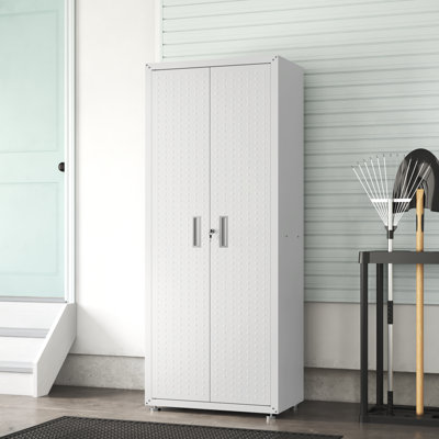 Fortress 75.4" H x 30.3" W x 18.2" D Modern Metal Garage Storage Cabinet with Adjustable Shelves in White
