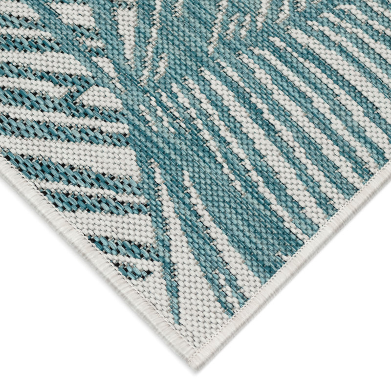 Tapis intérieur / extérieur turquoise Saldanha, Tapis de couloir 1 pi 11 po x 7 pi 6 po