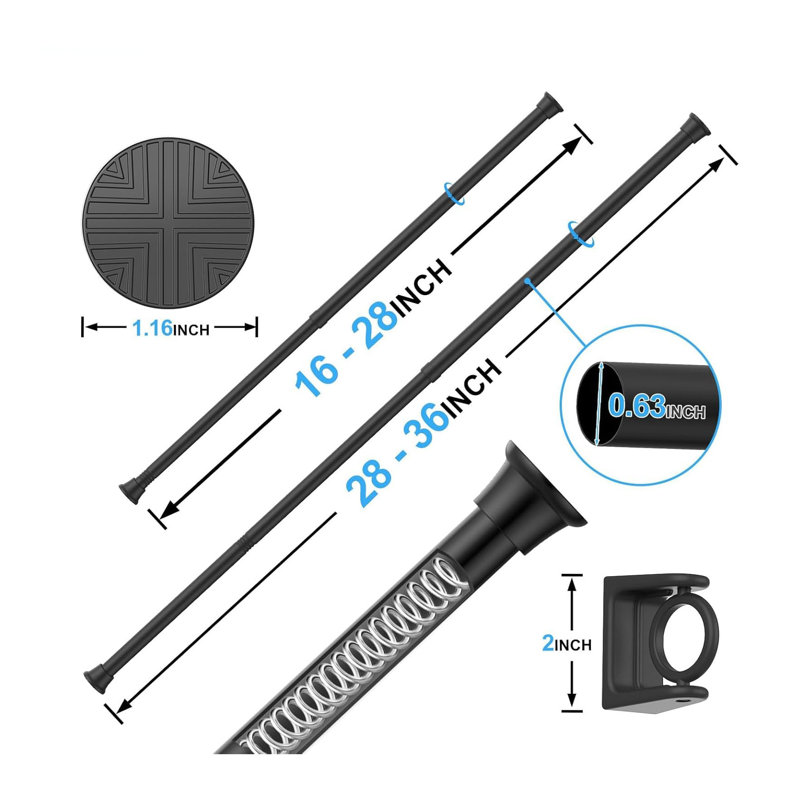 45cm Straight Shower Curtain Pole & Hook Set, Matte Black