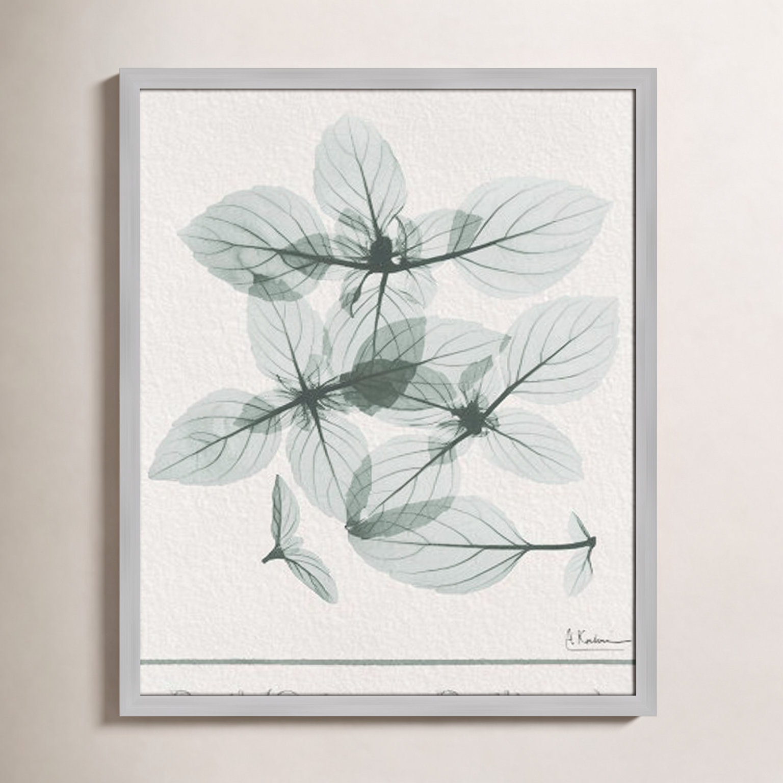 Jeanette "Basil Ocimum Basilicum" Painting, Matte Silver Framed Paper, 25.5" H x 21.5" W x 1.25" D