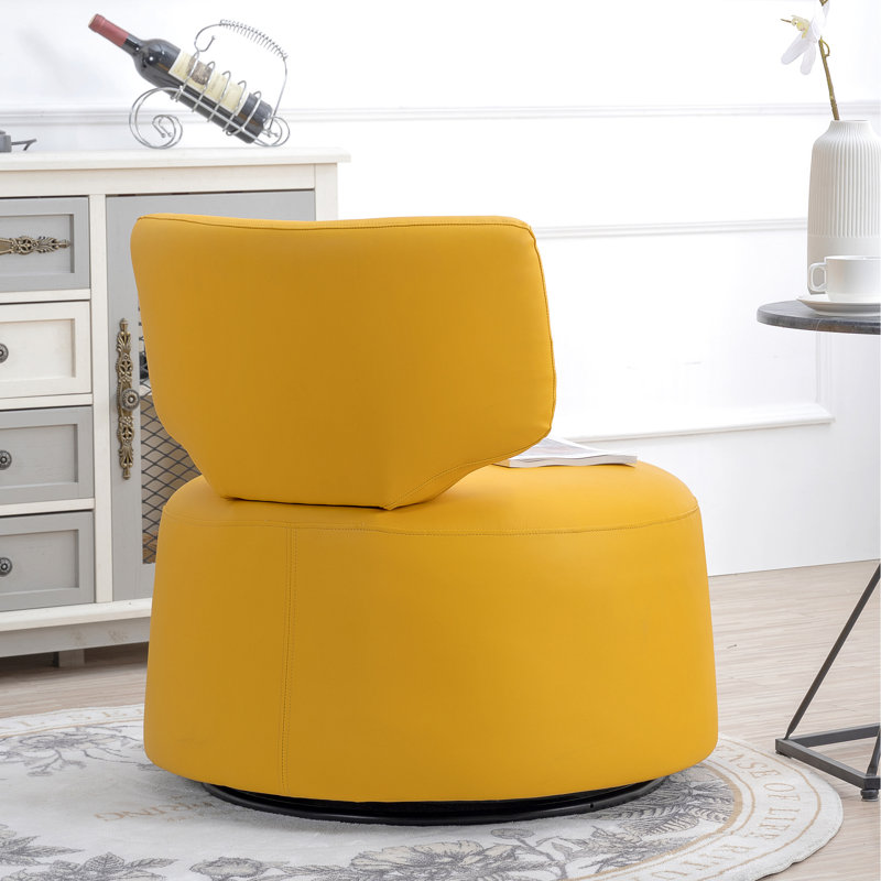 Chaise pivotante 28,5 po, jaune, base en métal stable à 360 degrés, fabrication en bois massif, siège en tissu Pu, spacieuse, surface de charge de 220 lb, structure, rotation à 360 degrés