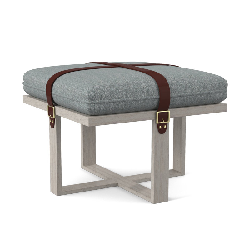 Upholstered Ottoman, Bisque, Maya Cyan Polyester Blend