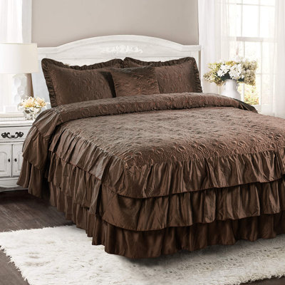 4 Piece Ruffle Matte Satin Bedspread Set