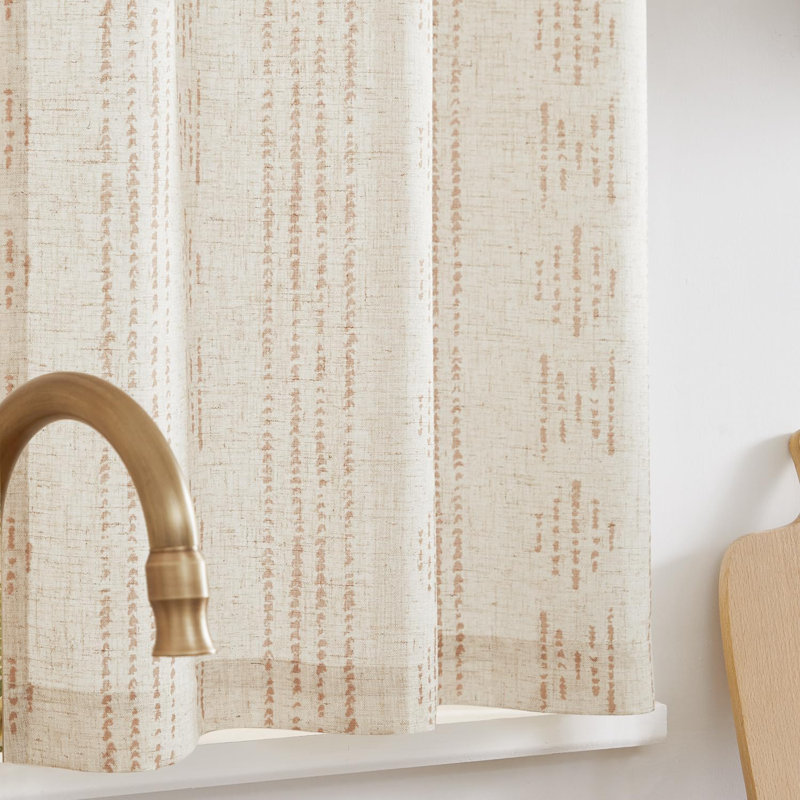 Boho Cafe Curtains Linen Small Window Curtains, 26" W x 36" L, Beige/Taupe