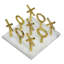 Tic Tac Toe Game Set, 7 Inch Gold Iron Decor, White Banswara Marble