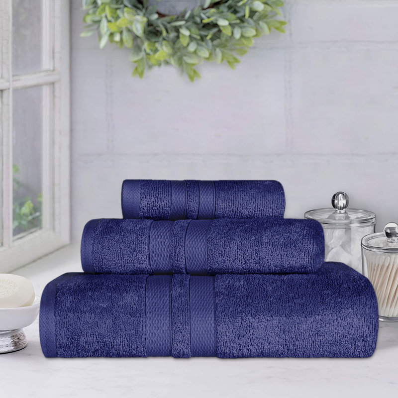 Charie Quick-Drying 3 Piece 100% Cotton Towel Set, Navy Blue
