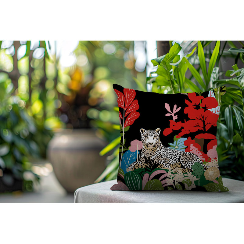 Oreiller carré réversible intérieur / extérieur Tai Leopard, Carré 16 po, Rouge