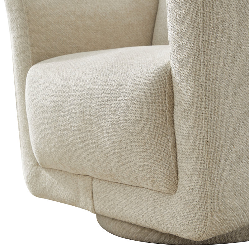 Fauteuil demi-tonneau rembourré et pivotant, Chenille douce performance écru