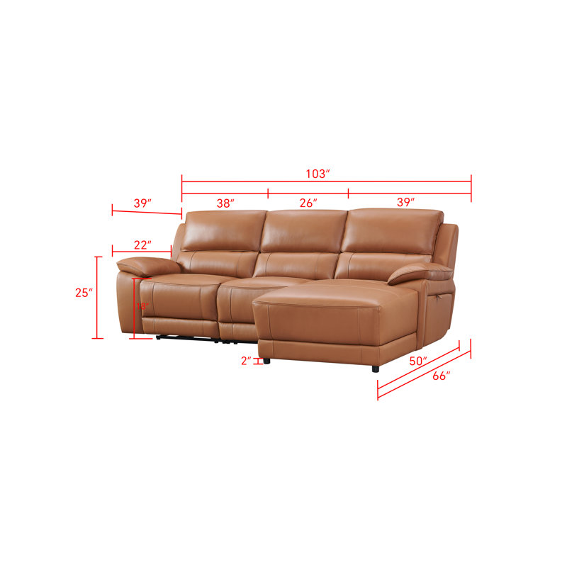 Carrabelle Leather Power Recliner Sectional, Right Hand Facing, Adobe Genuine Leather