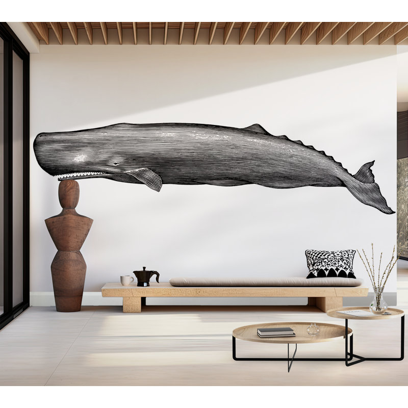 Murale pelez et collez de qualité supérieure - Illustration d'une baleine, L 180 po x L 120 po