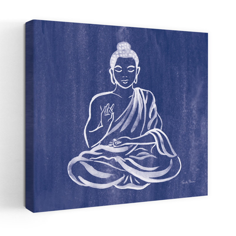 Bouddha contemporain avec art bleu asiatique, H 48 po x l 48 po