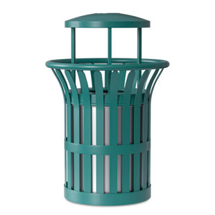 27 Gallon Commercial Steel Outdoor Trash Can, Heavy Duty Metal Garbage Receptacle with Removable Liner, Weather-Resistant Slatted Waste Bin for Indoor & Outdoor Use, Black