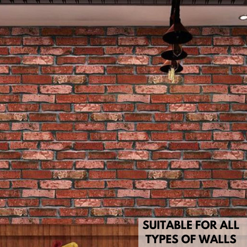 Alivyah 3.9m x 21cm Embossed Wallpaper Roll, Red Brick