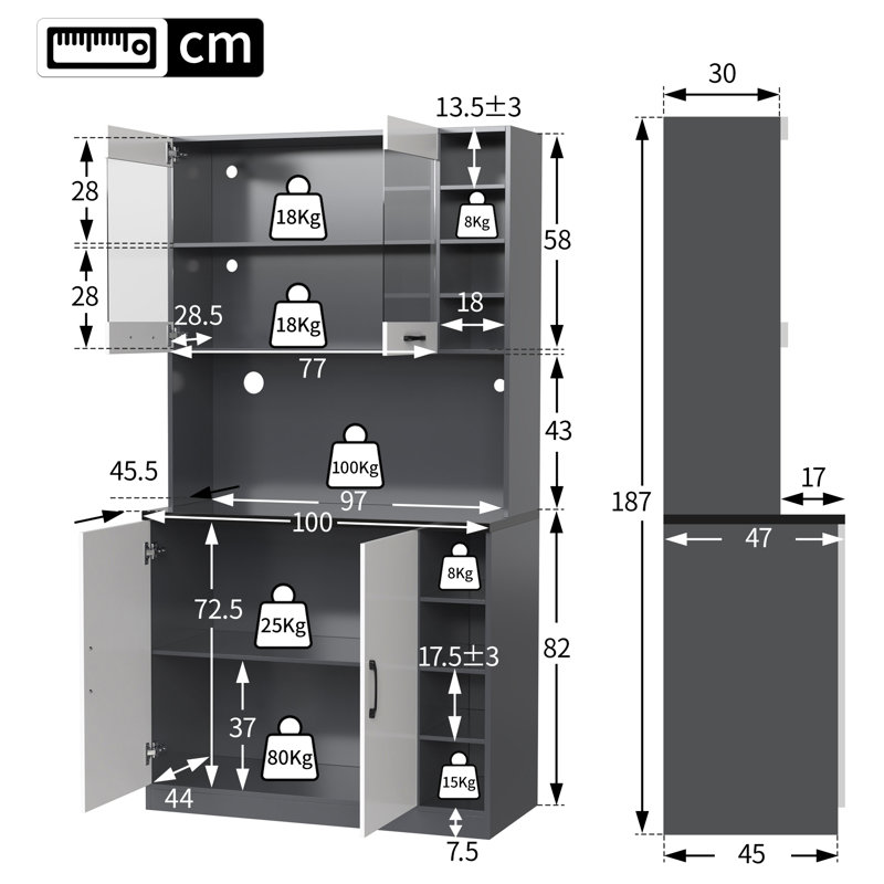 Dining Hutch Welsh Dresser, White/Black