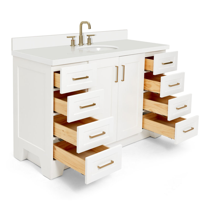 61 IN.  Single Bathroom Vanity, White, Oval, White Quartz