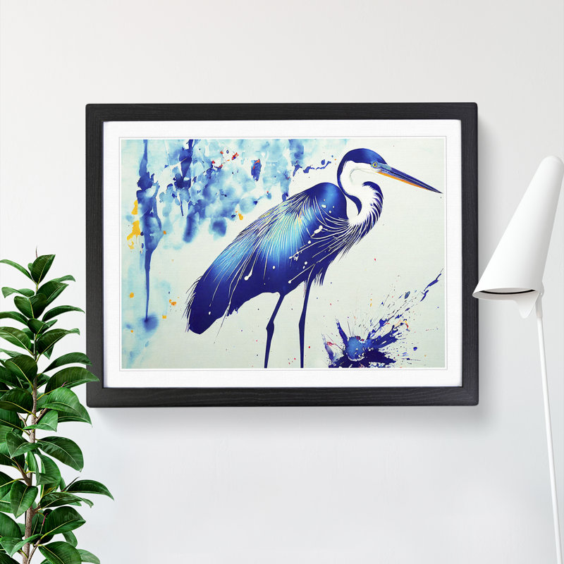 XH1022-8086X Splashed Heron Bird Vol.2 Abstract - Single Picture Frame Print, Black Framed, 46cm H x 64cm W x 2cm D