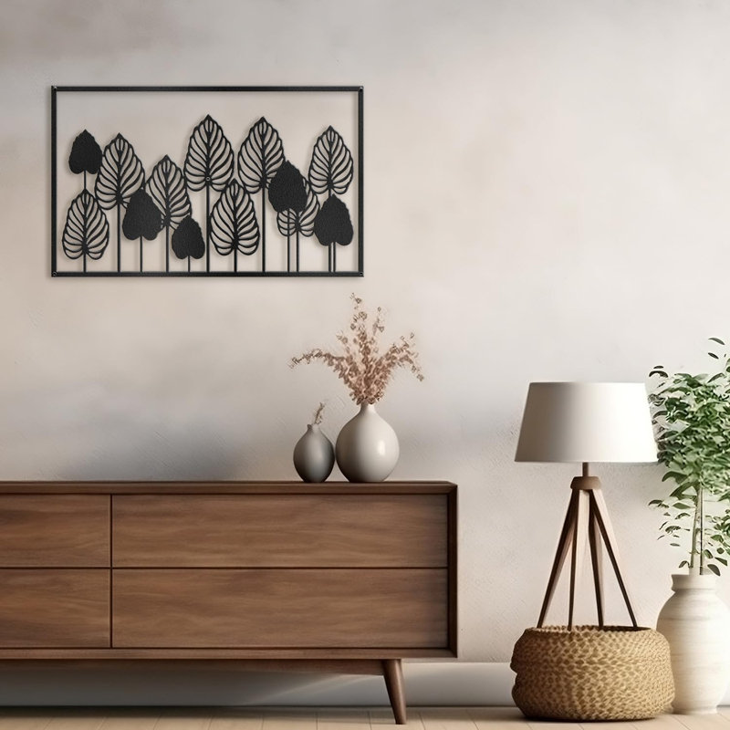 Décoration murale en métal, H 15 po x l 30 po x P 0,05 po, Noir