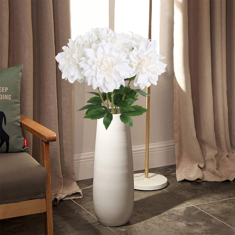 6 fleurs artificielles de dahlia, 23,62 po, Blanc