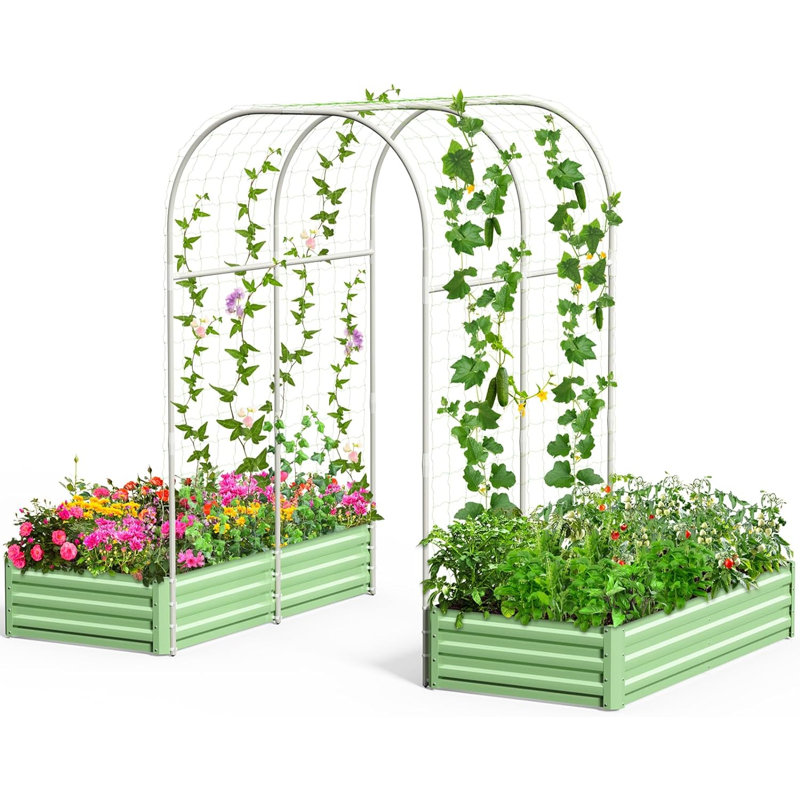 Grand treillis arqué de jardin avec lit de jardin surélevé galvanisé de 85 po de hauteur, Noir