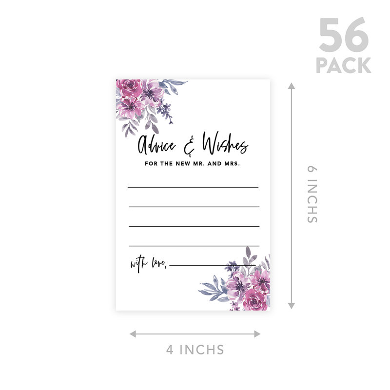 Lavande, aquarelle, fleurs, conseils de mariage et vœux de livres d'invités pour les mariés, paquet de 56