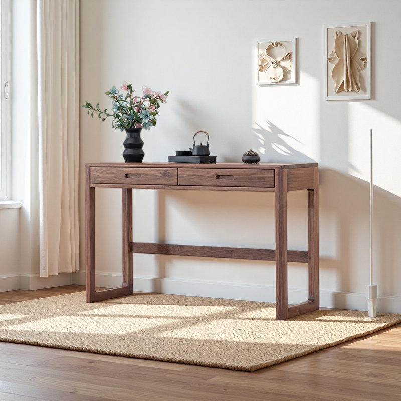 Bureau en bois de noyer noir avec tiroirs étroits, H 29,52 po x l 35,43 po x P 15,74 po