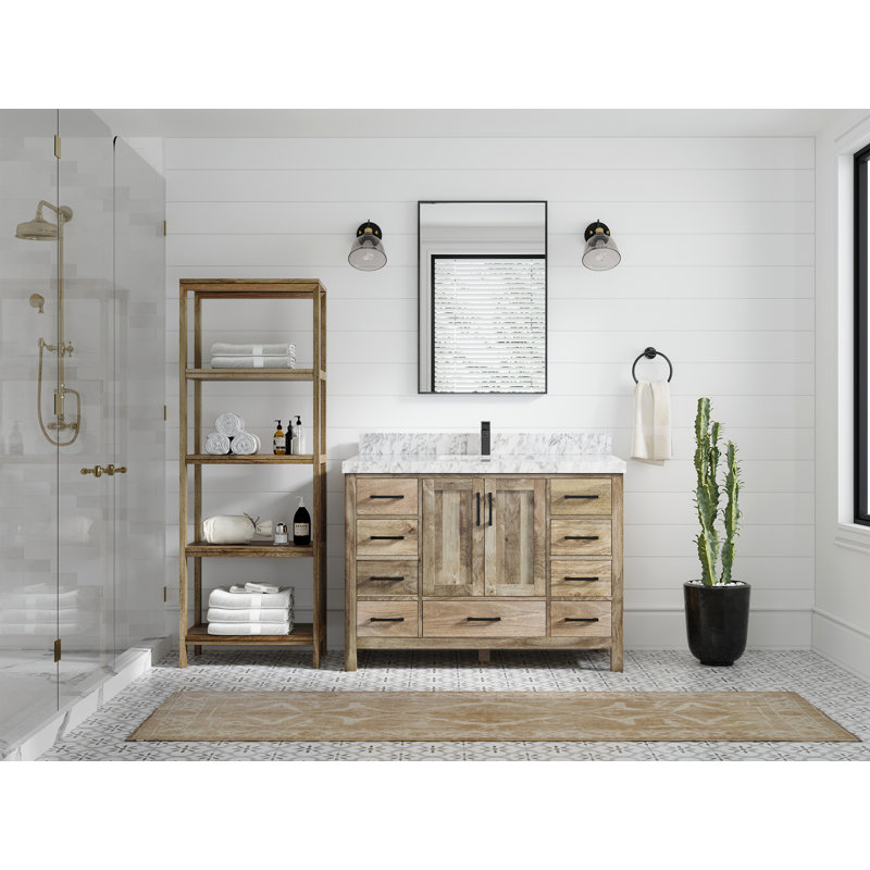 Malibu 48'' Single Bathroom Vanity with Top, Natural, Carrara Marble