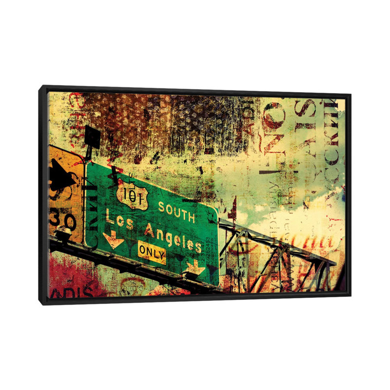 101 south, impression sur toile tendue, H 18 po x l 26 po x P 1,5 po, Toile avec cadre noir, Pas de tapis