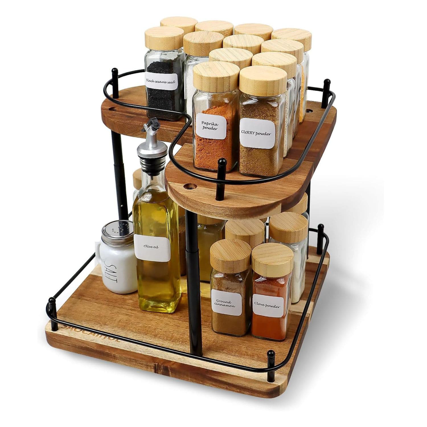 One Allium Way® 2-Tier Rotating Countertop Wooden Spice Rack Organizer ...