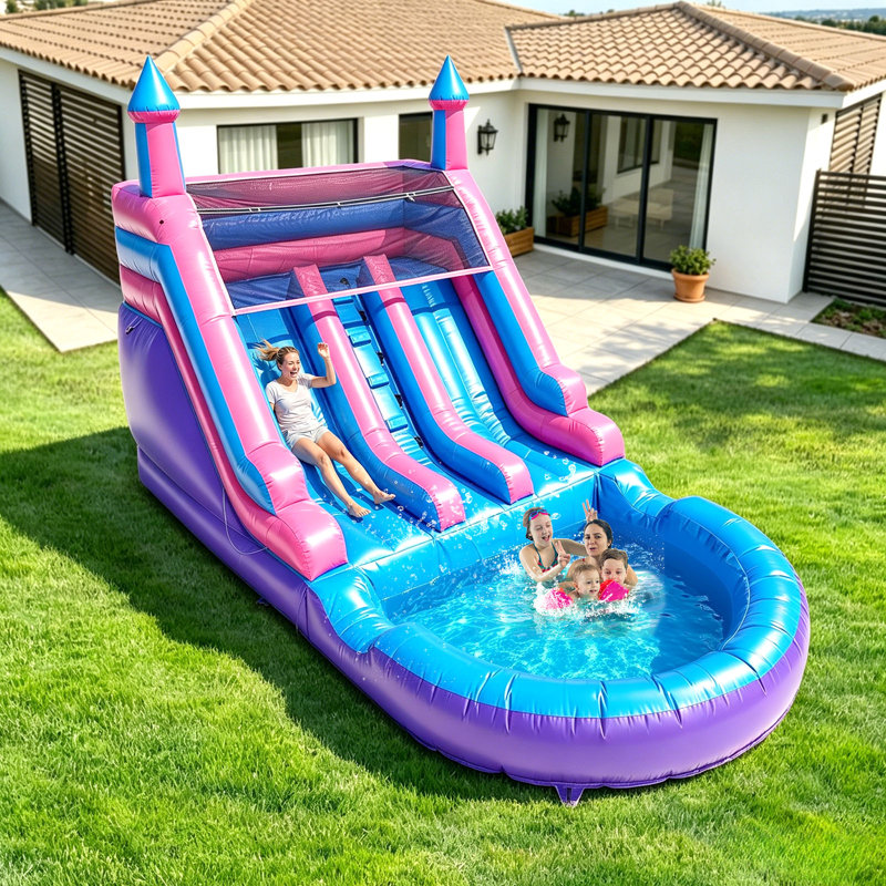 Jeu gonflable mauve gonflable de 21 pi (L) pour enfants et adolescents - grande piscine, PVC de qualité supérieure, humide et sec, souffleur de 1 100 W - pour fête d'anniversaire en plein air