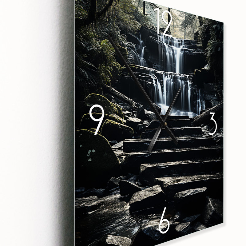 Grey Waterfall Cascading Reflections - Landscapes Wall Clock Oversized, Medium