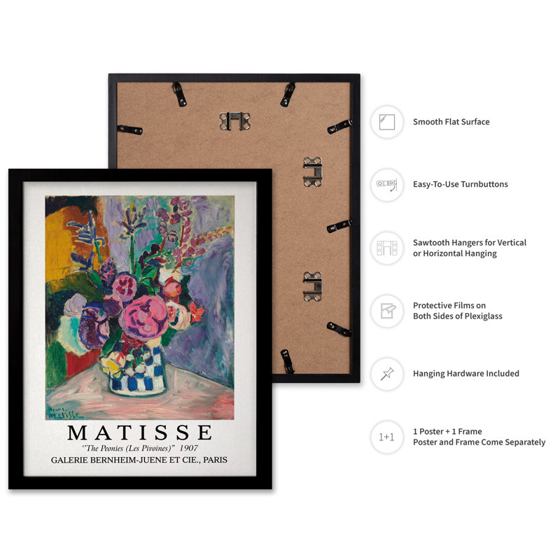 Henri Matisse - Les pivoines, Cadre noir, Affiche, H 24 po x l 32 po